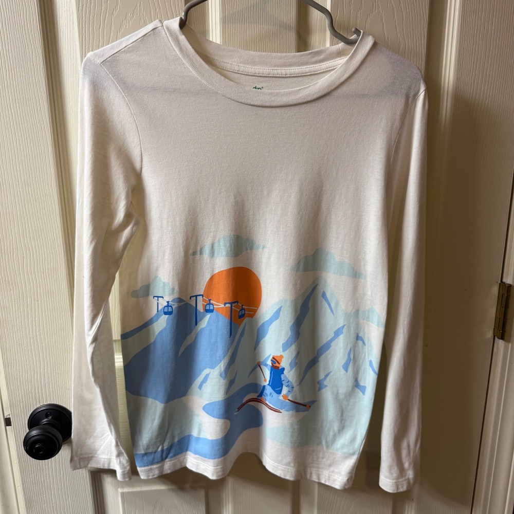dip Organic Cotton Kids L 12-14 Long Sleeve T Shirt Skiing Mountain Sunset‎